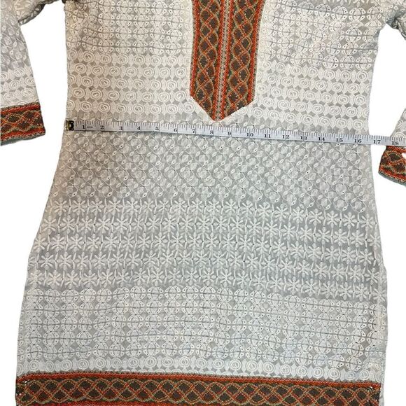 Zola Earthly Fashions Ivory Lacey Tunic Dress with Embroidered Accents Large - Picture 8 of 10
